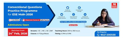 MADE EASY Classroom Courses for ESE, GATE, SSC JE, and PSUs Exams