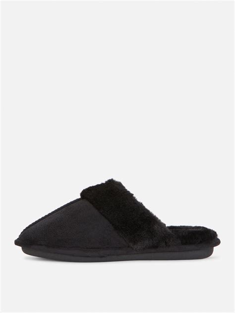 Womens Black Faux Suede Slippers | Primark