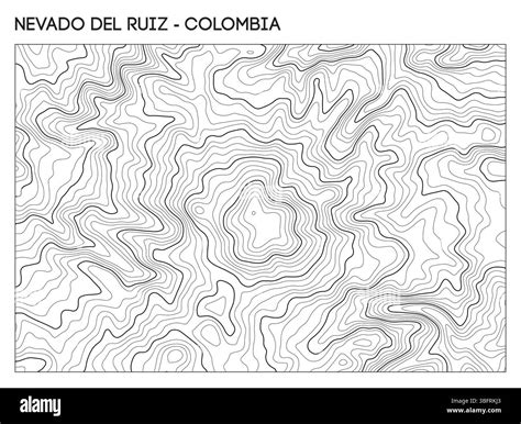 Topographic contour map of Nevado del Ruiz volcano in Colombia highlighting crater and rugged ... - map of volcanoes in colombia