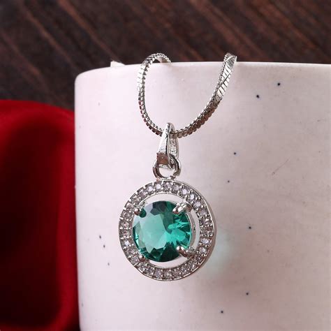 Sage Green Jack American Diamond Pendant with Chain – Shona's Style