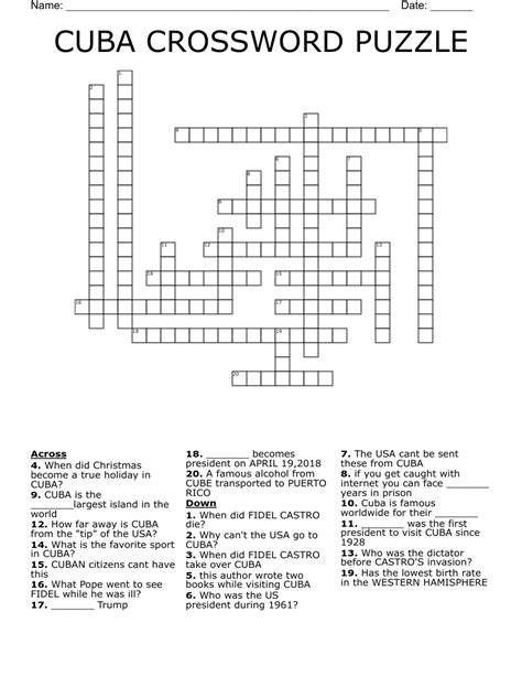 CUBA CROSSWORD PUZZLE - WordMint