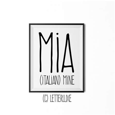 Mia Name Meaning Art, Mia Gift, Printable Baby Shower Gift, Nursery ...