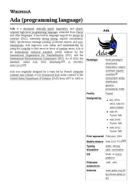 Ada (programming language) - Ada Paradigm Multi-paradigm: structured ...