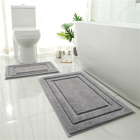 HOMEIDEAS Bathroom Rugs Sets 2 Piece, Grey Bath Mat Set for Bathroom ...