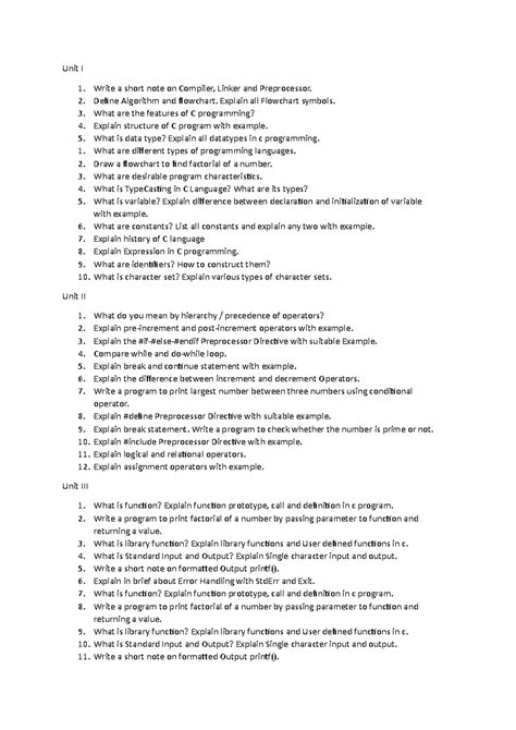 PPC Question Bank - Unit I Write a short note on Compiler, Linker and ...