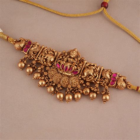 Amazing antique gold stone maa lakshmi choker necklace set I Temple ...