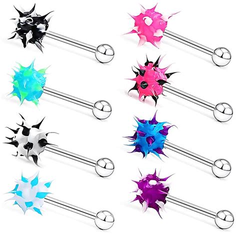 Buy Prjndjw 14G Silicone Soft Spike Ball Tongue Rings Surgical Steel ...