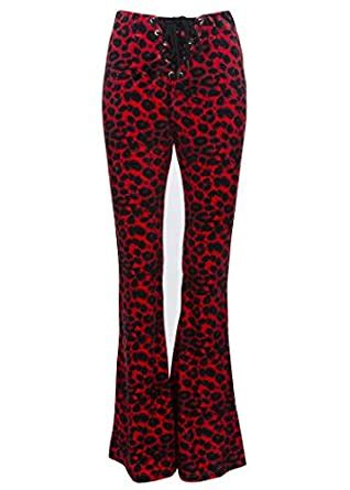 Buy Womens Red Leopard Cheetah Animal Print Flared Bell Bottom Pants ...