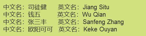 在线中文名谐音译成英文名 在英语中姓和名的拼音首字母分