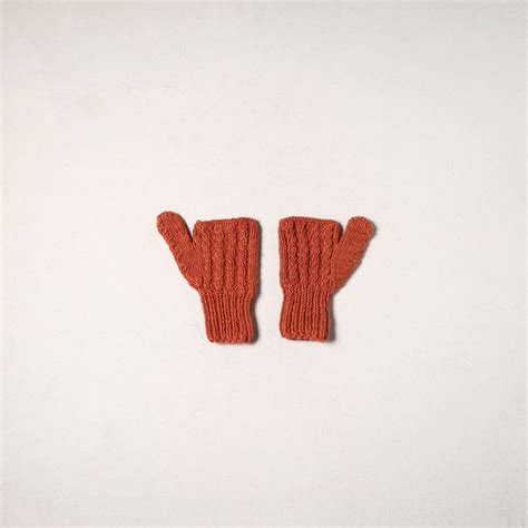 Orange Kullu Karishma Hand Knitted Merino Wool Hand Gloves (Adult)