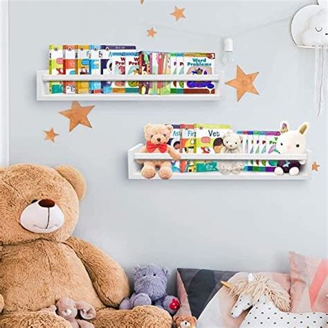 WooDinto Floating Book Shelves White 24inch Set of 2 for Nursery ...