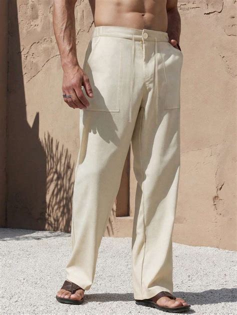 Manfinity Nomadique Men's Beige Linen Pants, High-End Loose Straight ...