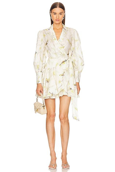 Zimmermann Wrap Mini Dress in Acacia Birds | REVOLVE