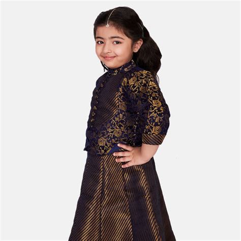 Brocade Lehenga Choli with Dupatta, Dark Blue & Gold – folkcultureclothing