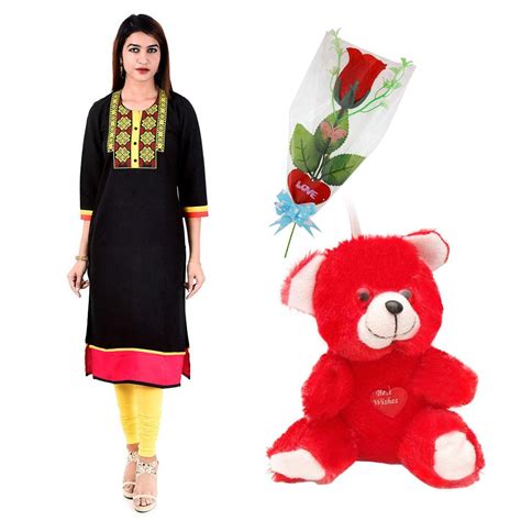 Gomati Ethnic Valentine day Gift Set of Red Soft Teddy, Artificial Red ...