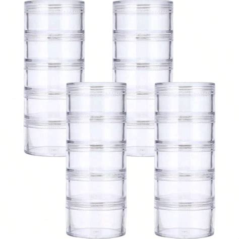 4 Set 20 Pieces Stackable Cosmetic Containers With Screw Lids Plastic ...
