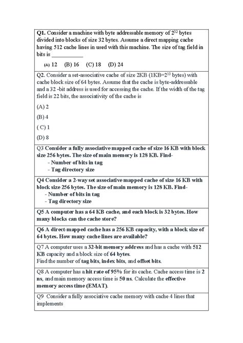 COA AIML Numericals: Cache Memory Analysis and Calculations - Studocu