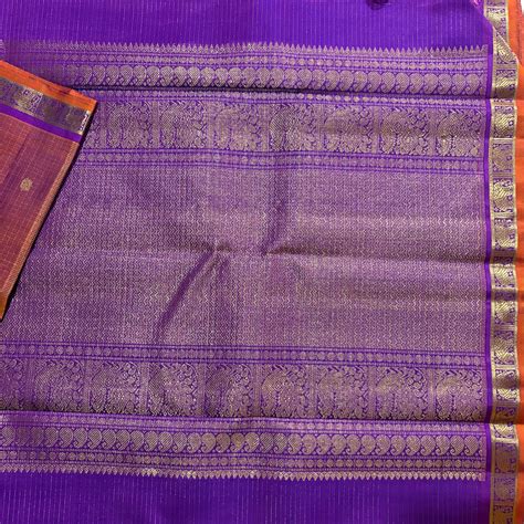 Deep Geva coloured Zari checks kanjivaram Silk Saree with Purple borde ...