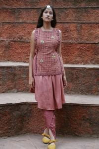 Buy Pink Chanderi Silk, Linen, Mul Round Embroidered Vest With Dress ...