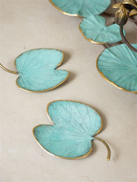 handmade turquoise leaf platter made in pure brass with polished brass ...