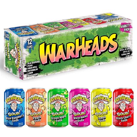 Warheads Sour Soda Variety Pack, 12 Refreshing 12oz Cans in Original ...