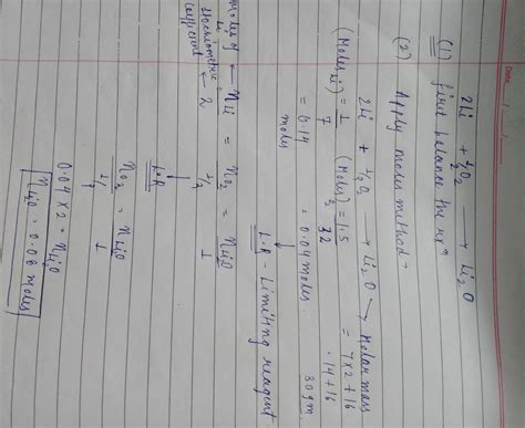 How many moles of Li2O can be produced from 1.00g of LI and 1.50g of O2 ...