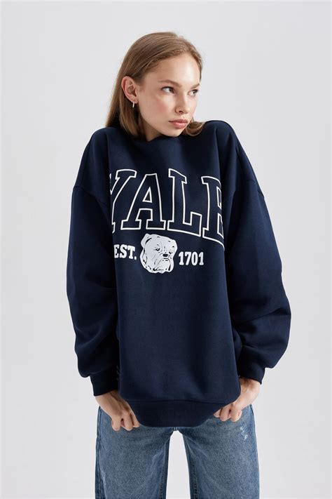 Lacivert Kadın Yale University Oversize Geniş Kalıp Bisiklet Yaka ...