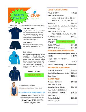 Fillable Online dveaquatic org CLUB UNIFORMS POLO SHIRT Uniform Price ...