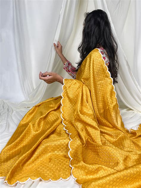 Yellow Color Arca Work Gadhawal Chex Women Wear Saree – Yana Fab