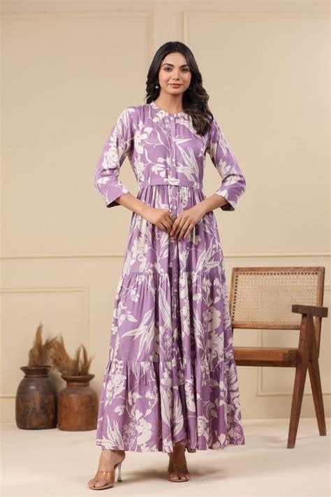 Lilac Floral Maxi Russian Silk Dress