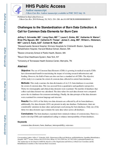 Fillable Online Challenges to the Standardization of Burn Data ...