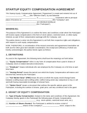 Startup Equity Compensation Agreement Template - Fill and Sign ...