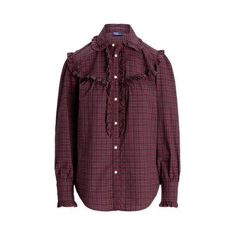 Ruffle-Trim Plaid Cotton Shirt for Women | Ralph Lauren® IN