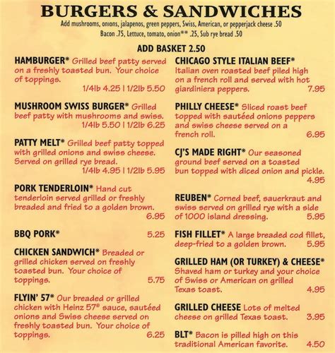 Menu at CJ's Sports Bar & Grill, Cedar Rapids