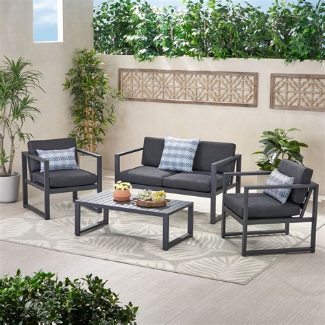 Calderon 4 Piece Outdoor Aluminum Chat Set, Dark Gray - Walmart.com ...