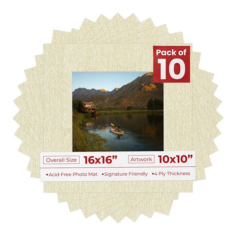 Off White Canvas Mat Board for 16x16 Frames - Fits 10x10 Photos, Color ...