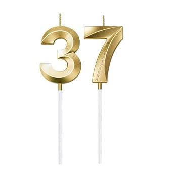AR Giftzadda 37 Number Golden 3D Candle Cake Topper for 37th 73rd ...