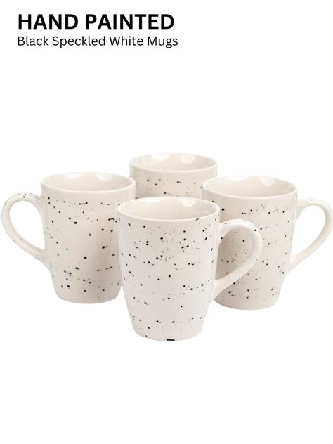 VarEesha Vanilla Hand Crafted Black Speckled White Ceramic Mugs Set of Four