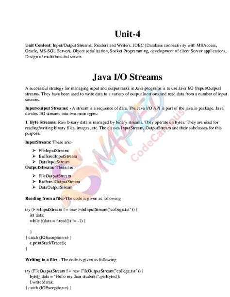 Unit 4 OOPs: Java Streams, JDBC, Socket Programming & Multithreading ...