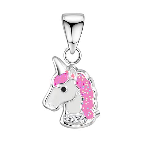 Glittery Whimsical Unicorn Cute Enamel Pendant in 925 Sterling Silver ...