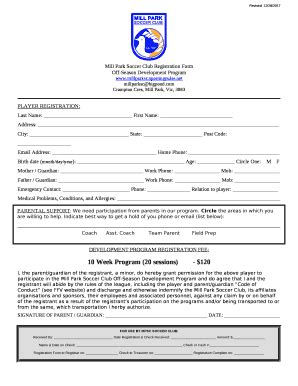 Mill Park Soccer Club Registration Doc Template | pdfFiller