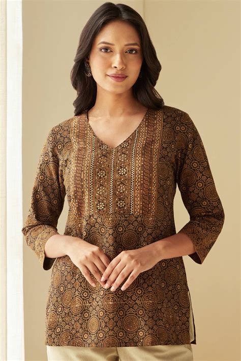 Buy Ajrak Hand Block-Printed Cotton Top for Women | FGT24-10 | Farida ...
