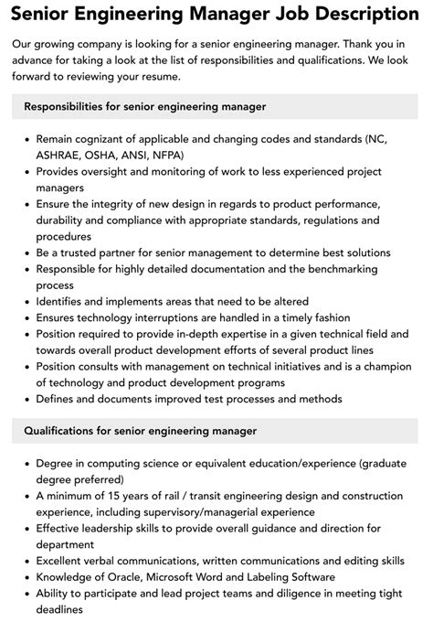 Image result for Engineering Manager Job Description Examples