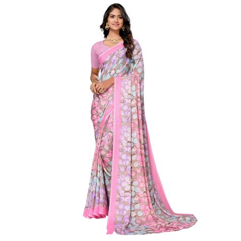 Pink Geometric Printed Vichitra Silk Saree
