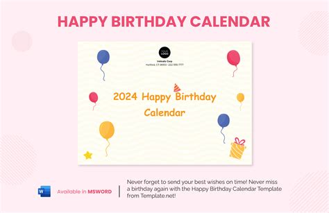 Editable Birthday Calendar Templates in Word to Download