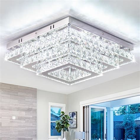 Finktonglan Square Crystal LED Ceiling Light Fixtures, 15” Modern ...