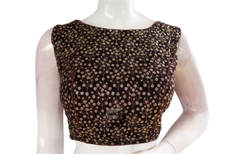 Brown Color Designer Velvet Sequin Designer Readymade Saree Blouse ...