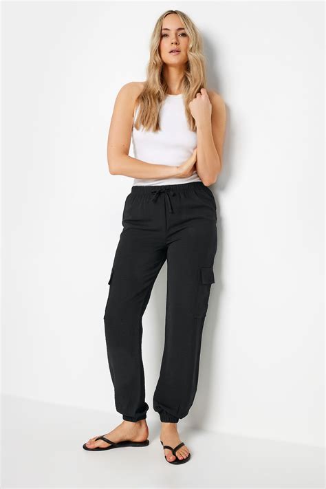LTS Tall Women's Black Crepe Cuffed Cargo Trousers | Long Tall Sally
