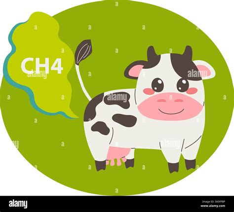 Cow farting emitting ch4 gas producing greenhouse effect vector ...