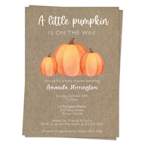 Pumpkin Baby Shower Invitations Lil Burlap Autumn Sprinkle Invites Fall ...